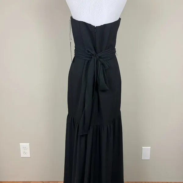 White Vera Wang Dress Womens 8 Black Crinkle‎ Chiffon Trumpet Hem Strapless Gown - Image 2