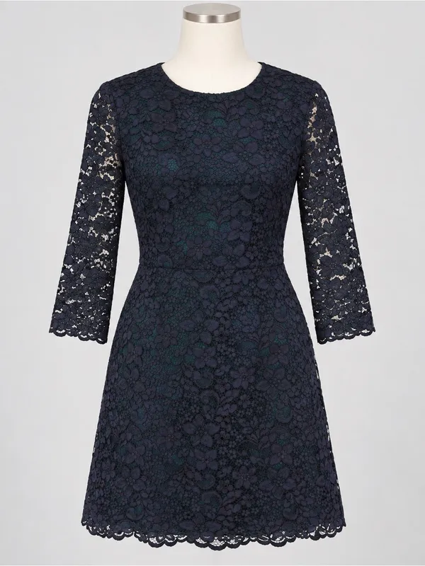 Tory Burch Bittersweet Navy Floral Lace Fit Flare Cocktail Dress 8 Dark Romance - Image 3
