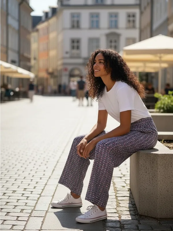 Anthropologie Printed Wide-Leg Pants — White & Navy Multicolor - Image 2