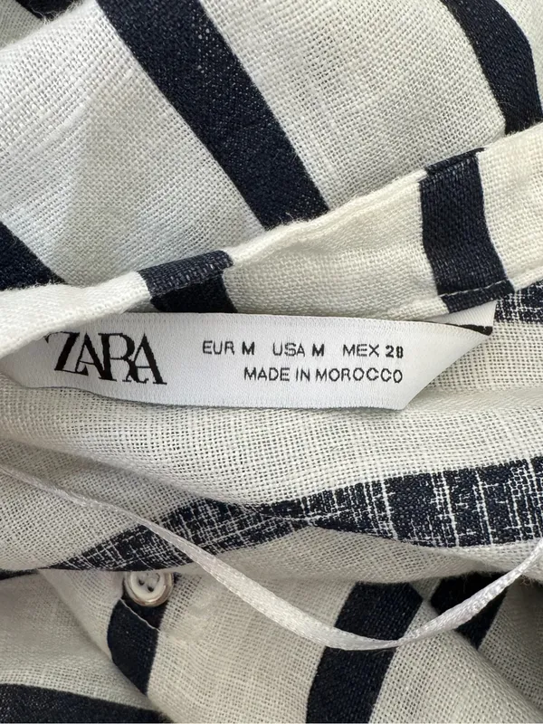 Zara White Linen Botton Up Linen Shirt With Black Stripes - Image 3