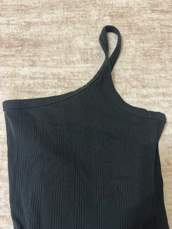 Aerie black one shoulder ribbed midi dress size small - Image 3