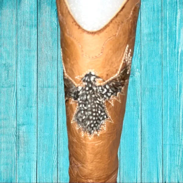 Sam Edelman camel colored cowgirl boots! Cute feather design! - Image 6