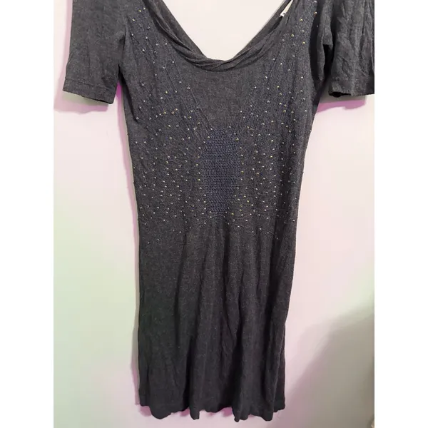 Free People Dark Gray Studded Open‎ Back Knit Mini Dress - Image 2