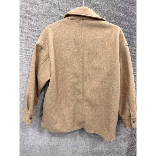 Zara Shirt Jacket Women Medium Camel Tan Oversized Shacket Felted Utility Coat - Image 4