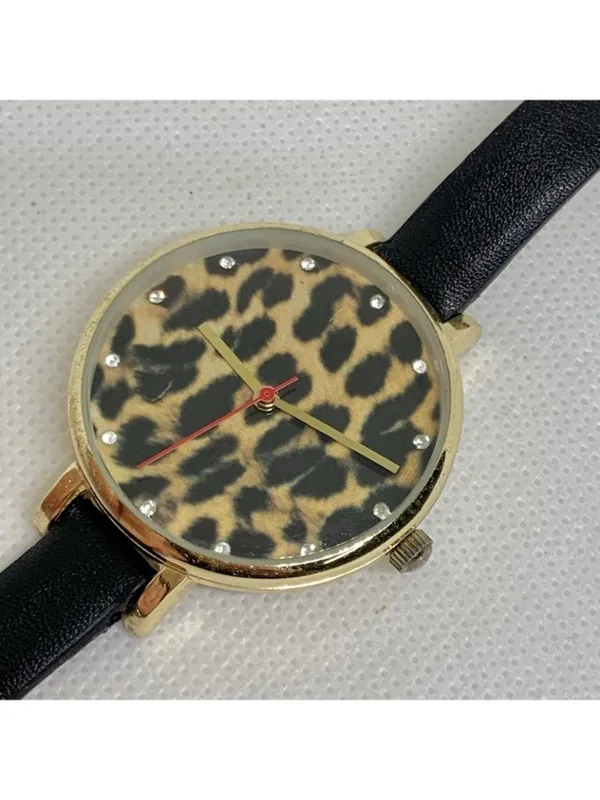 Ladies Fashion Watch Leopard Print dial gold tone 35mm quartz analog running - Image 2