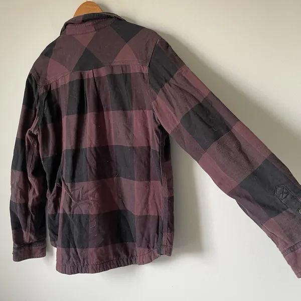 Carhartt Fleece Lined Flannel Button Up Black Maroon Long Sleeve Women's Large - Image 4