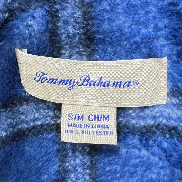 Tommy Bahama‎ Mens Blue Plaid Plush Fleece Bath Robe Small/Medium S/M Loungewear - Image 4