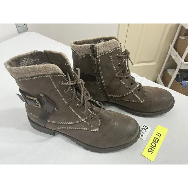 Womans Crown Vintage Rugged 8 M Brown Strappy Zip Up Laces Combat Boots - Image 2