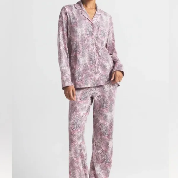 SKIMS intimates Bloom Multi Animal Long Sleeve Pajama Set Pink Leopard Sleepwear - Image 2