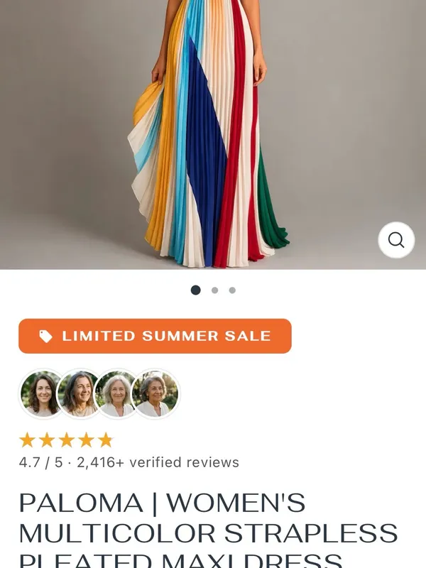 Strapless Maxi Dress, multicolored, pleated, size small, tube top style bodice. - Image 10