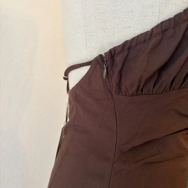 Riot Swim Dani Halter Maxi Dress S Ruched Backless Linen Resort Beach Brown NWT - Image 7