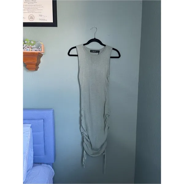 New Lioness Military Minds Ribbed Ruched Mini Dress Size S/4 Sage Green - Image 2