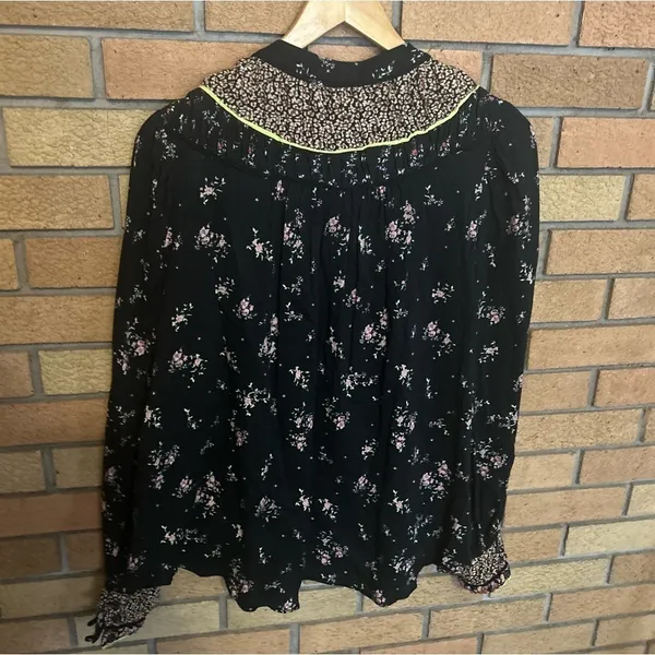 Free People Paloma Printed Long Sleeve Blouse Floral Flowy Button Up Size Small - Image 5