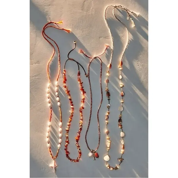Free People Ariana Ost Easy Does It Pearl Cross Strand Necklace Bohemian Beach - Image 6