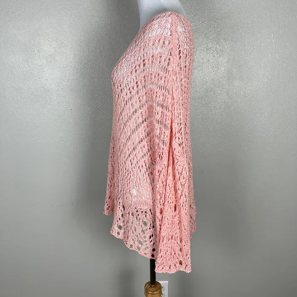 Coco Carmen Crochet Sweater OS Pink Open Knit Pullover Oversized‎ Beachy Relaxed - Image 8