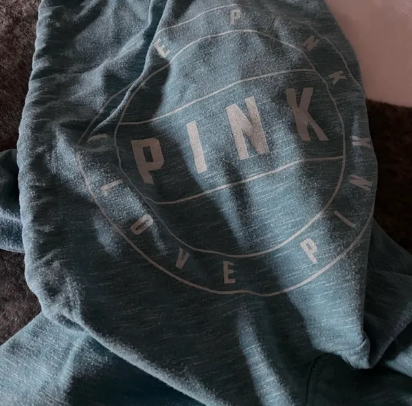 Victoria’s Secret Pink Blue Shirt With Hood Size Small Long Sleeves - Image 2