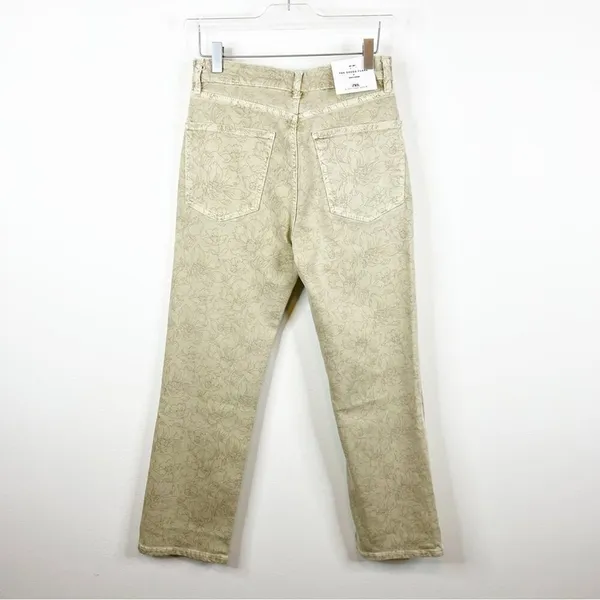 NWT‎ ZARA The Dreed Cropped Printed Flare Jeans Women's Size 4 Tan Cottagecore - Image 3