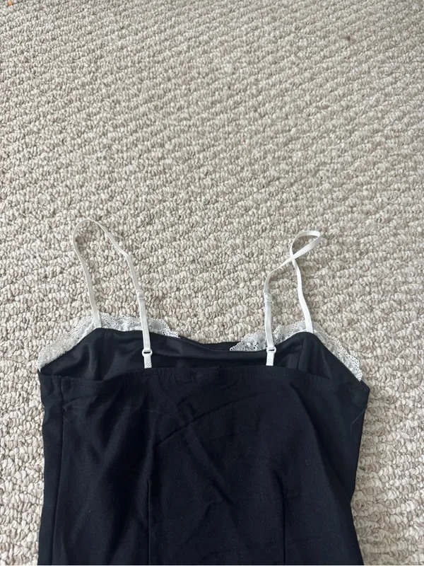 Black Cami Top with White Lace Trim - Image 6