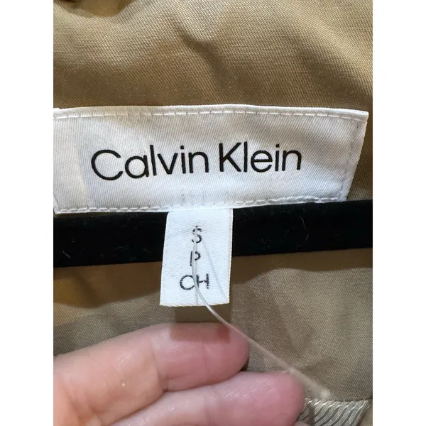 Calvin Klein Water Resistant A-Line Trench Coat Tan Size Small Hooded - Image 8