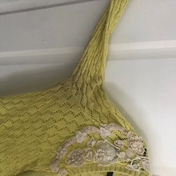 Anthropologie Sparrow Valance Lace Knit Cardigan Lime Yellow Size M Rare - Image 8