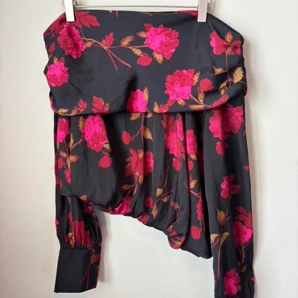 Free People Black & Red Combo Potter Print One-Shoulder Off Shoulder Size Small - Image 2