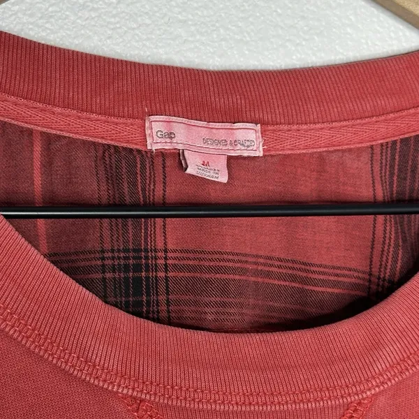 Vintage Y2K Gap 100% Cotton Crewneck Sweatshirt Red Plaid Sz M Cabincore Preppy - Image 2