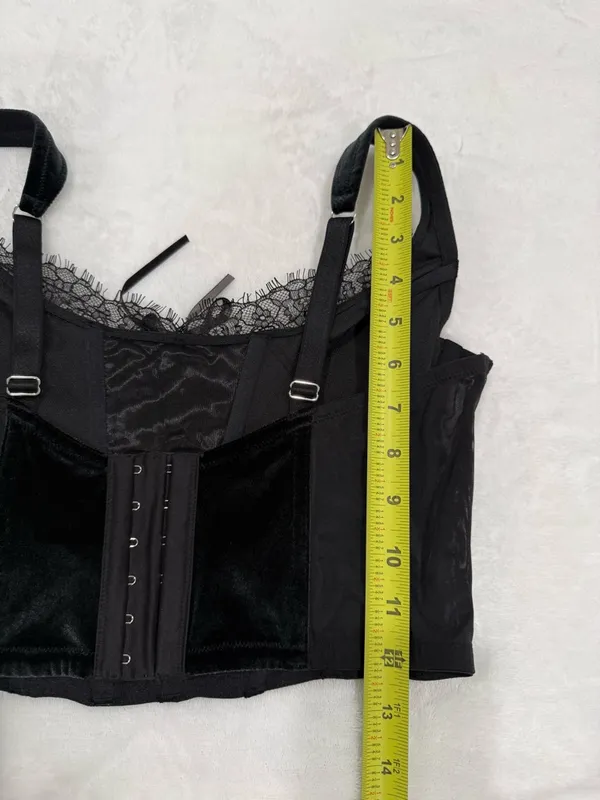 VS Black Velvet Lace Corset Bustier Top Size Large Y2K Coquette - Image 5
