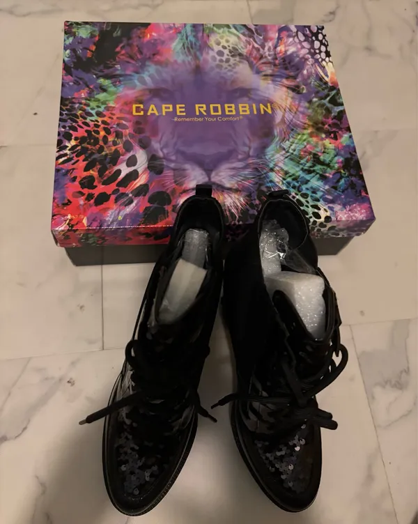 Cape Robbin Black Sequin Lace-Up Ankle Boots - Image 2