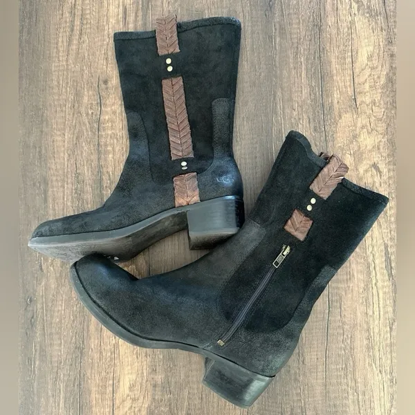 Ugg Jaspan leather suede boots brown black winter spring - Image 2