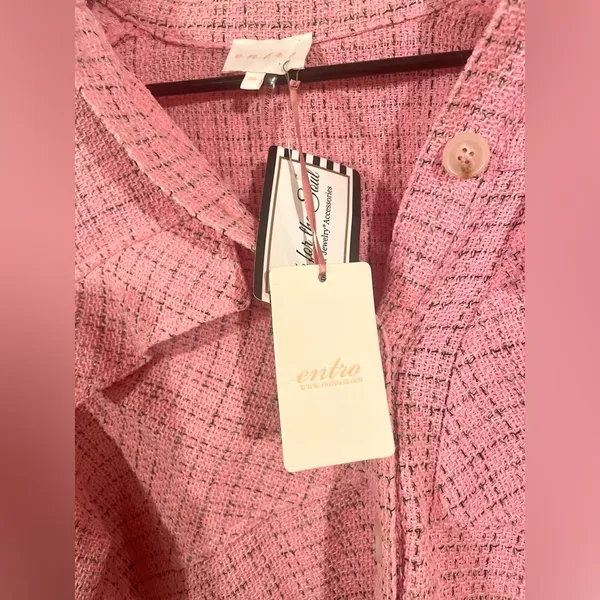 Entro Pink Tweed Button Up Shirt Jacket Shacket Barbiecore Feminine Size Medium - Image 4