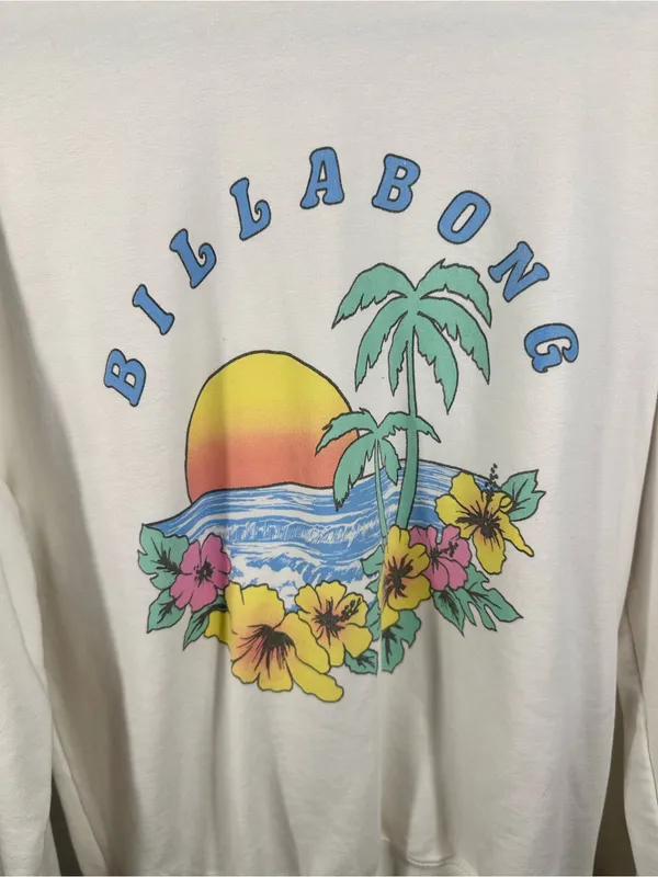 N268. Billabong women’s Cream Tropical Sunset Graphic Sweatshirt oversized - Image 2