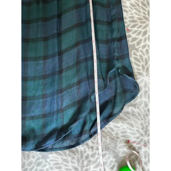 Loft Tartan Plaid Long Sleeve Blouse Medium Green Navy Blue Holiday Preppy Academia - Image 7