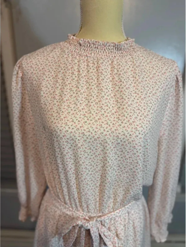 Sweet Rain Floral Mini Dress Cottagecore Tie Waist Ruffle Long Sleeve XL - Image 3