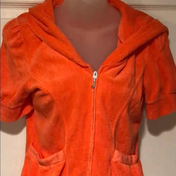 Juicy Couture Puff Sleeve Hoodie Orange Terry M - Image 2