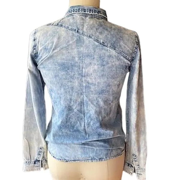 VOLCOM Denim Blue Jean Long Sleeve Button Up Down Shirt ~ Woman's Size 10 - Image 3