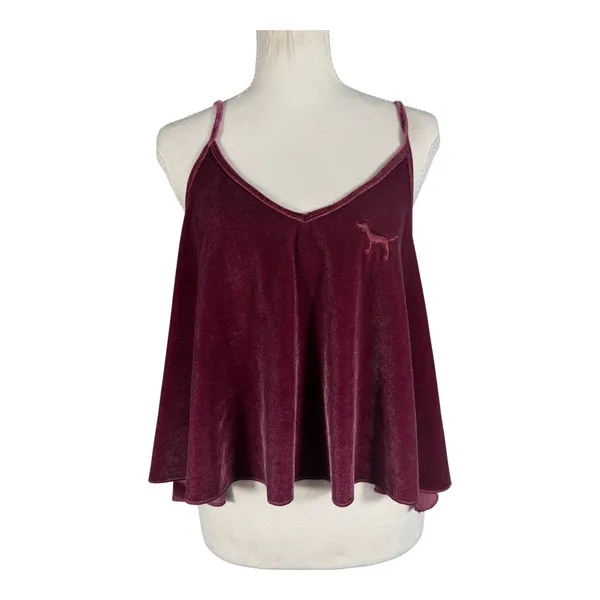 PINK Victoria's Secret Velvet Cami Womens M Burgundy Swing Spaghetti Strap Dog - Image 12