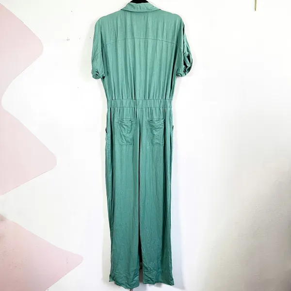 Universal Threads Linen Blend Jumpsuit Womens 4 Utility Pockets Vacation Beach‎ Festival - Image 2