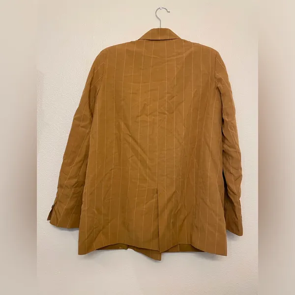 Zara Women’s Linen-blend Striped‎ Blazer Jacket in Mustard Yellow Size S - Image 6