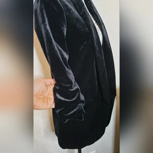 Express Velvet Longline Blazer Black Soft Velvet Open Front Jacket Women XS/TP - Image 4