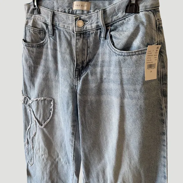 PacSun Casey Low Rise Baggy Jeans Women 23 Bow Detail Wide Leg Light Wash NWT - Image 3