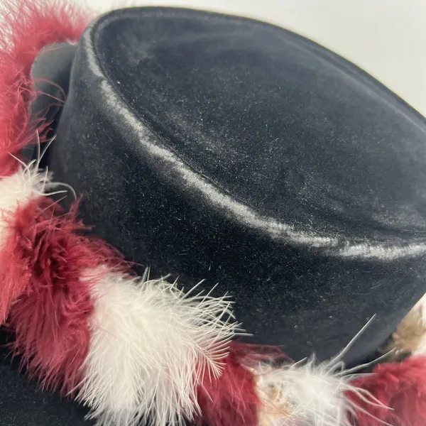 Bailey 7 1/8 Cowboy Hat U-Rollit Feather Trim Vintage Western Black Burgundy - Image 8
