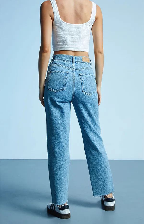 PacSun Medium Blue High Waisted Straight Leg Jeans - Image 3