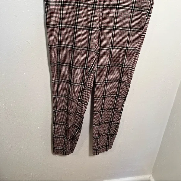Hollister Women's Sz Small Ultra High-Rise Pant Plaid Houndstooth Beige Burgundy - Image 4