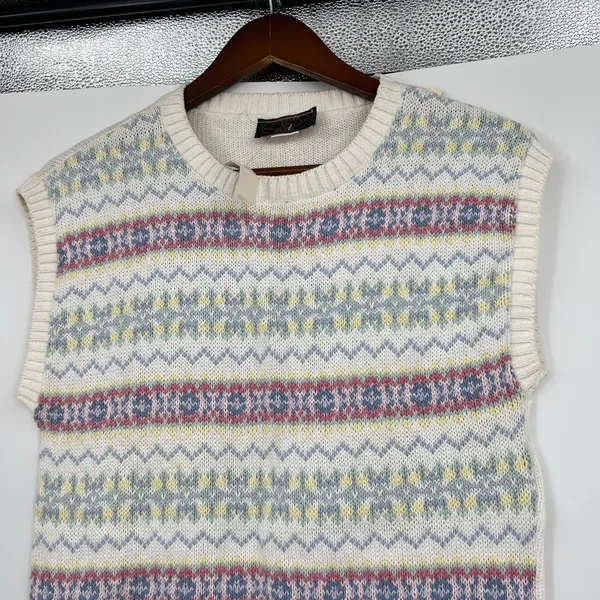 NEW Vintage Charter Club sweater vest white multicolor pastel Fair Isle pattern - Image 6