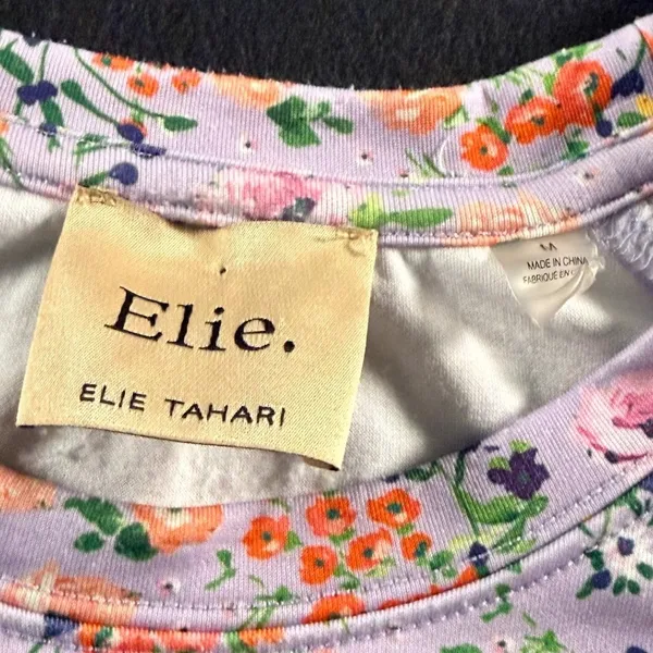 Elie Tahari Women Floral Print Lavender Crew Neck Long Sleeve‎ Sweatshirt Top M - Image 3