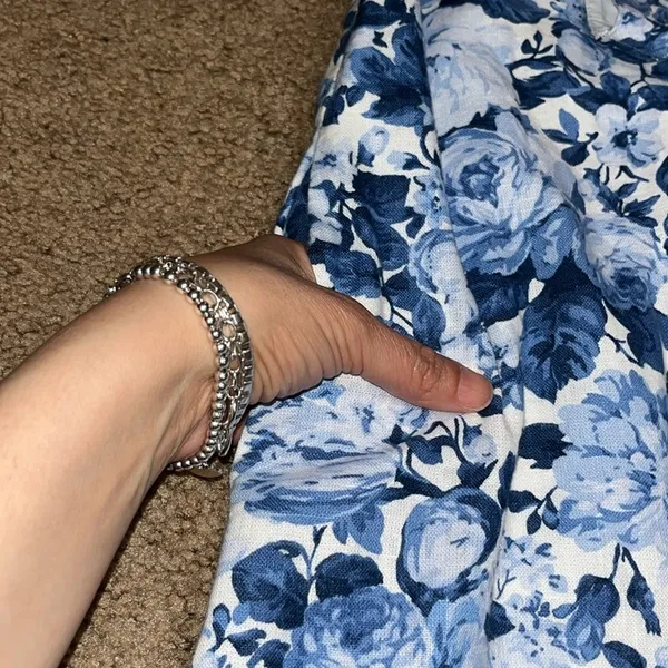 Abercrombie & Fitch High Neck Linen Blend Mini Dress Blue‎ White Floral XXS - Image 6