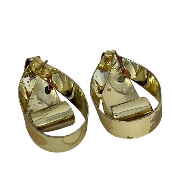 Vintage Gold-Tone Twist Hoop Earrings Oval Design A317 - Image 3