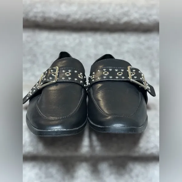 Preppy Vintage Havana Black Leather Maureen Studded‎ Buckle Loafers Women 6.5 - Image 5