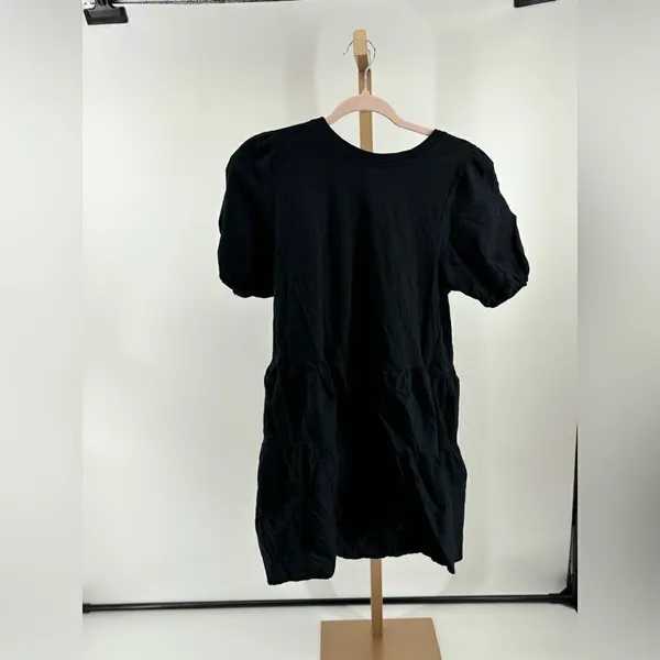 Zara Black 100% Cotton Puff Sleeve Mini Dress Crew Neck Size Medium - Image 13