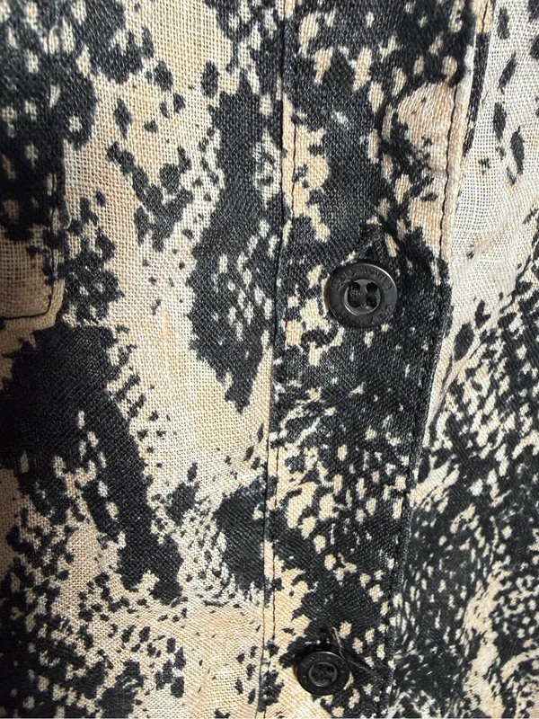 Calvin Klein Women's Snake-Print Button Front Shirt - Black/Ivory 100% Linen XL - Image 5